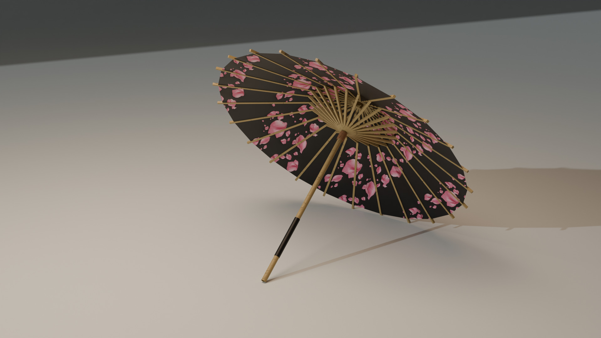 Japanese Wagasa Umbrella Sakura Pattern Low-poly 3D model_2