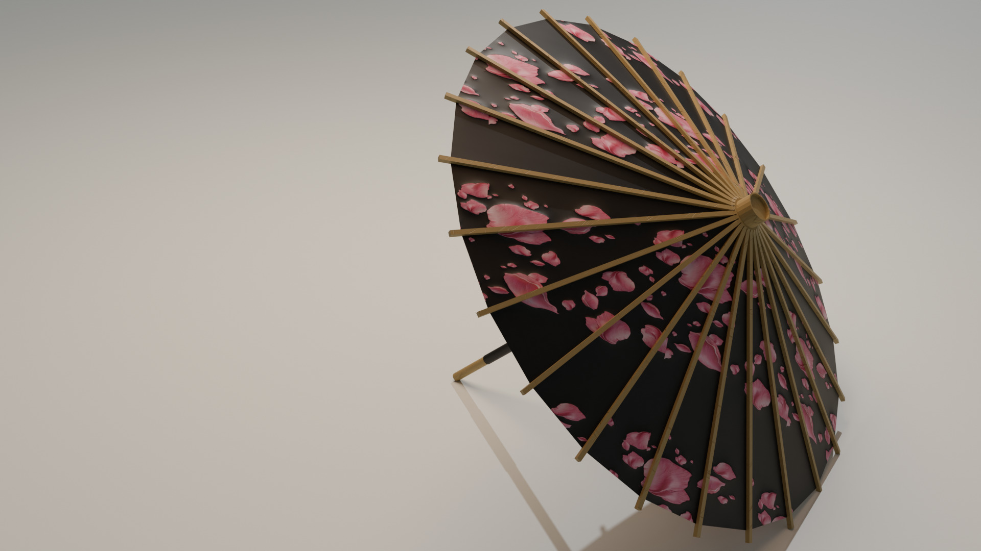 Japanese Wagasa Umbrella Sakura Pattern Low-poly 3D model_5