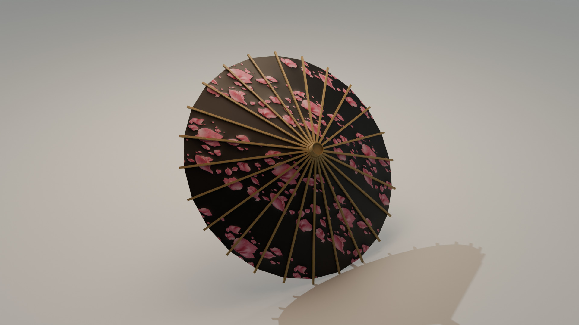 Japanese Wagasa Umbrella Sakura Pattern Low-poly 3D model_3