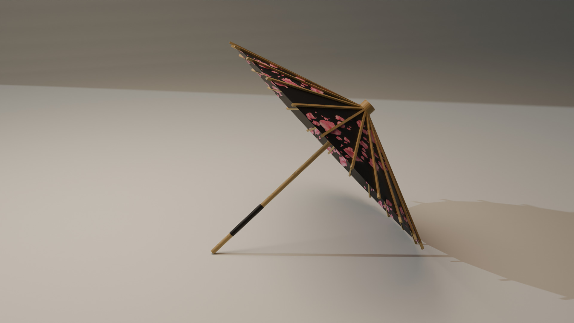 Japanese Wagasa Umbrella Sakura Pattern Low-poly 3D model_1