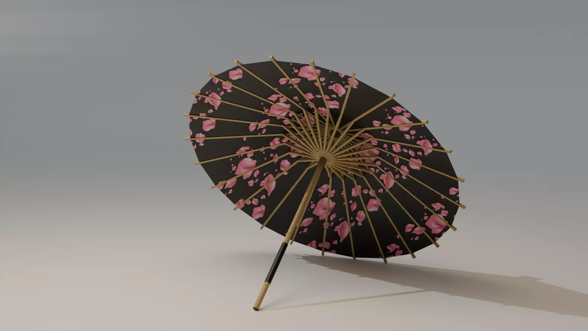 Japanese Wagasa Umbrella Sakura Pattern Low-poly 3D model_0