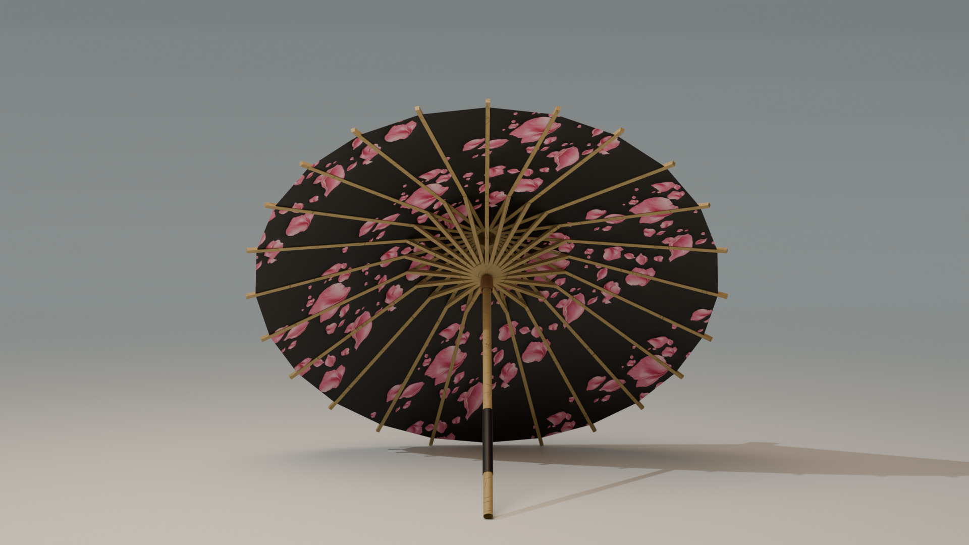 Japanese Wagasa Umbrella Sakura Pattern Low-poly 3D model_4