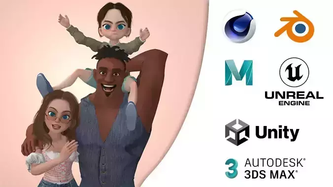 Malik Family Stylized 3D Characters Pack 3D model