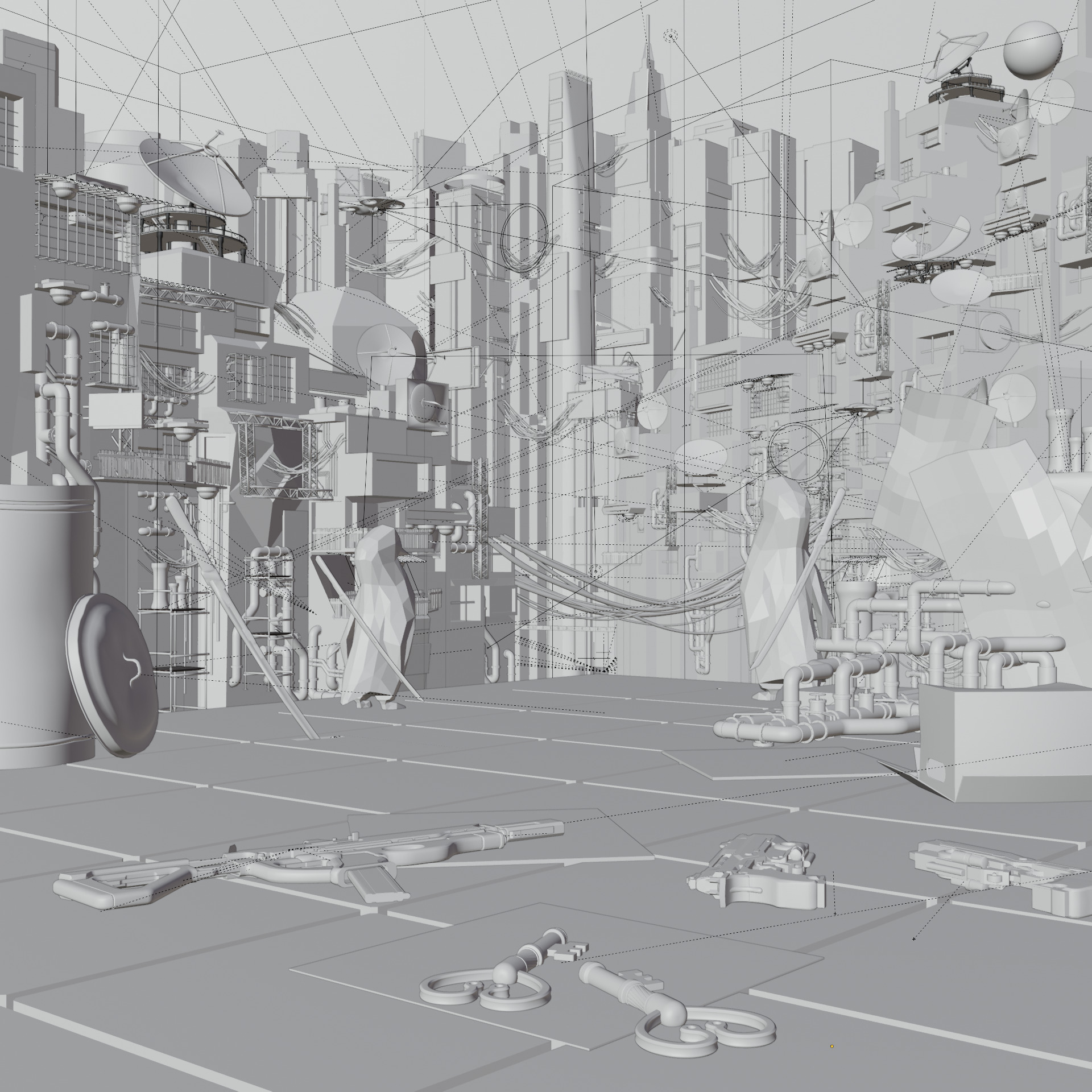 FREE Rooftop Cyberpunk City with Katana Free 3D Model Free 3D model_1