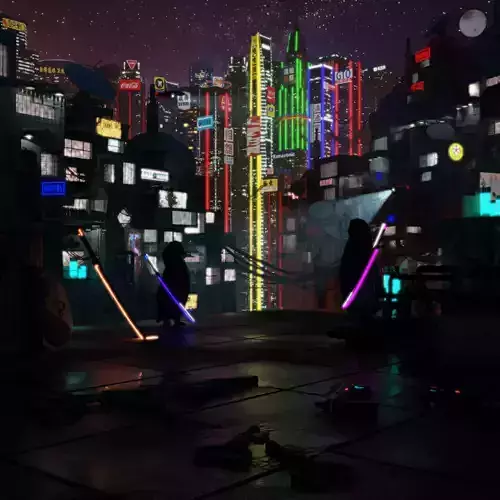 FREE Rooftop Cyberpunk City with Katana Free 3D Model Free 3D model
