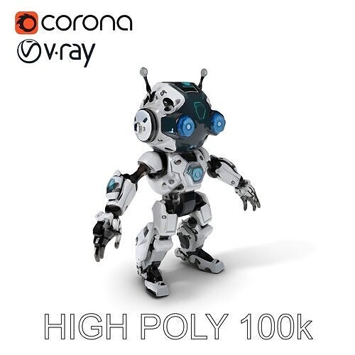 Futuristic Robotic Companion with LED Eyes and Antennas Low-poly 3D model