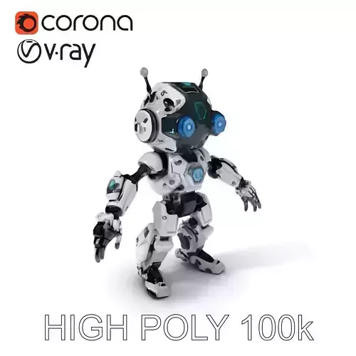 Futuristic Robotic Companion with LED Eyes and Antennas Low-poly 3D model
