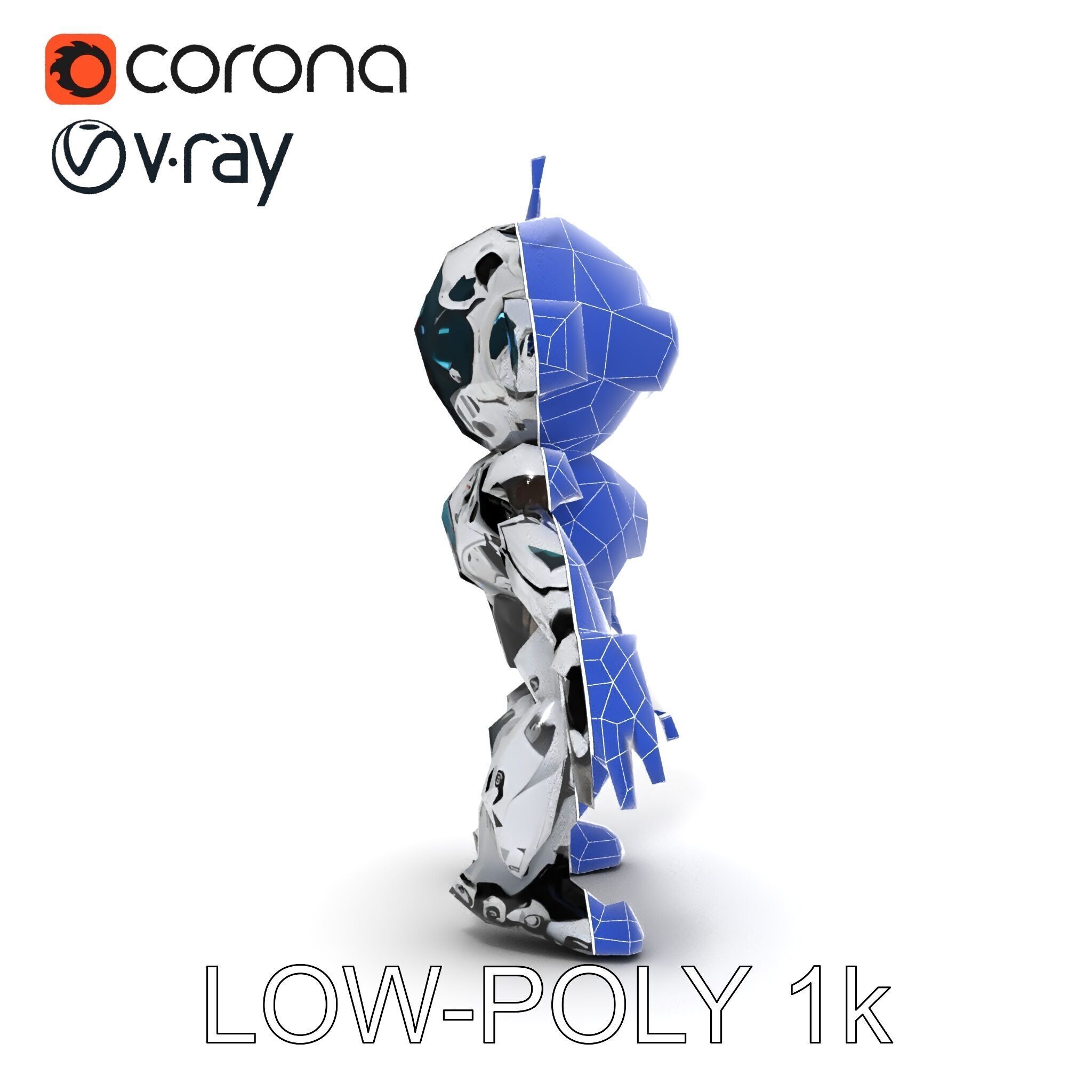 Futuristic Robotic Companion with LED Eyes and Antennas Low-poly 3D model_34