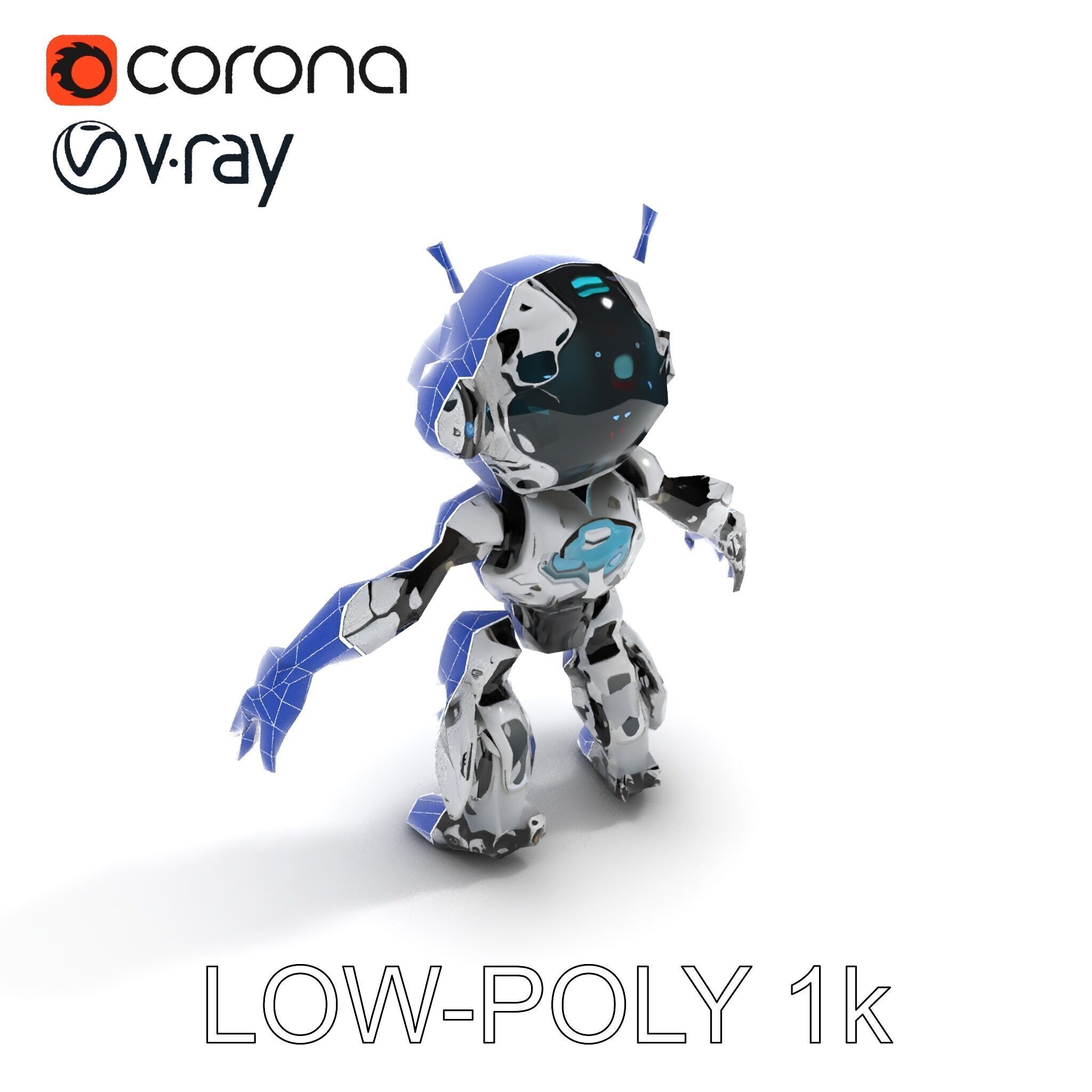 Futuristic Robotic Companion with LED Eyes and Antennas Low-poly 3D model_26