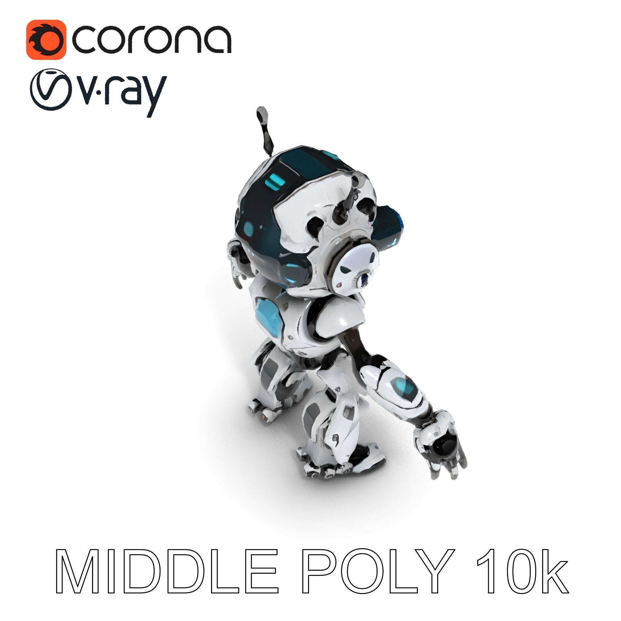 Futuristic Robotic Companion with LED Eyes and Antennas Low-poly 3D model_12