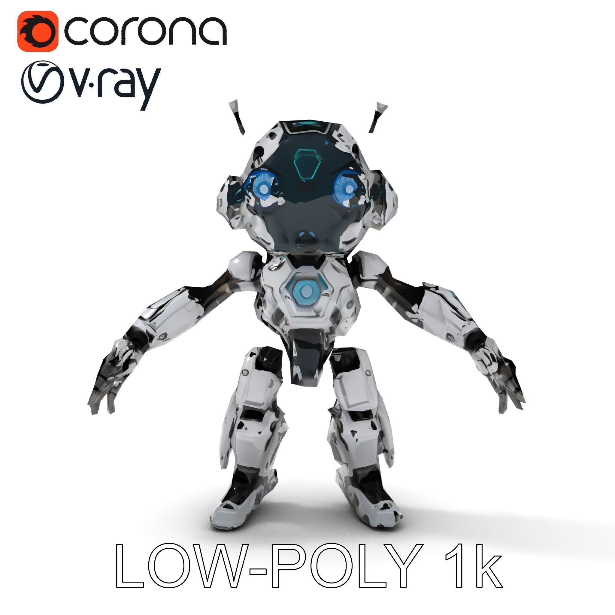 Futuristic Robotic Companion with LED Eyes and Antennas Low-poly 3D model_28