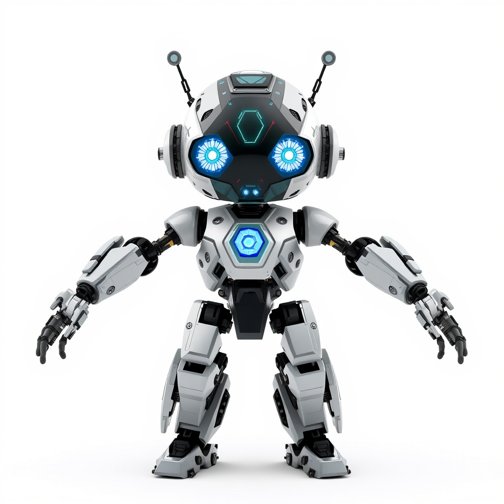 Futuristic Robotic Companion with LED Eyes and Antennas Low-poly 3D model_4