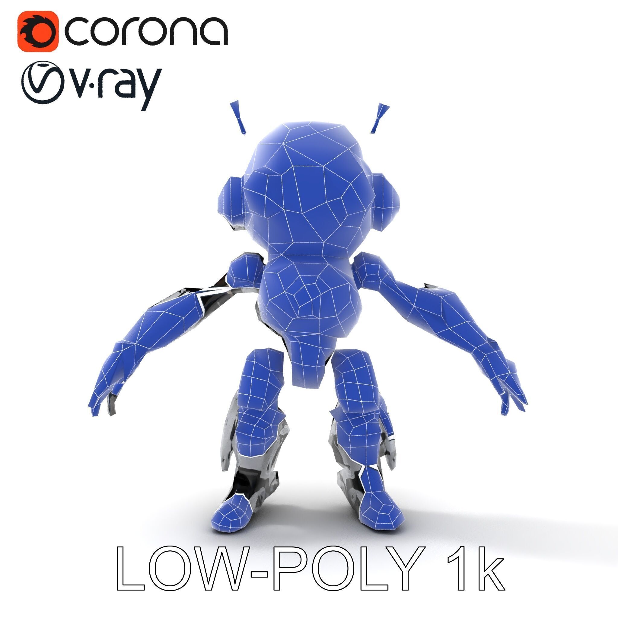 Futuristic Robotic Companion with LED Eyes and Antennas Low-poly 3D model_7