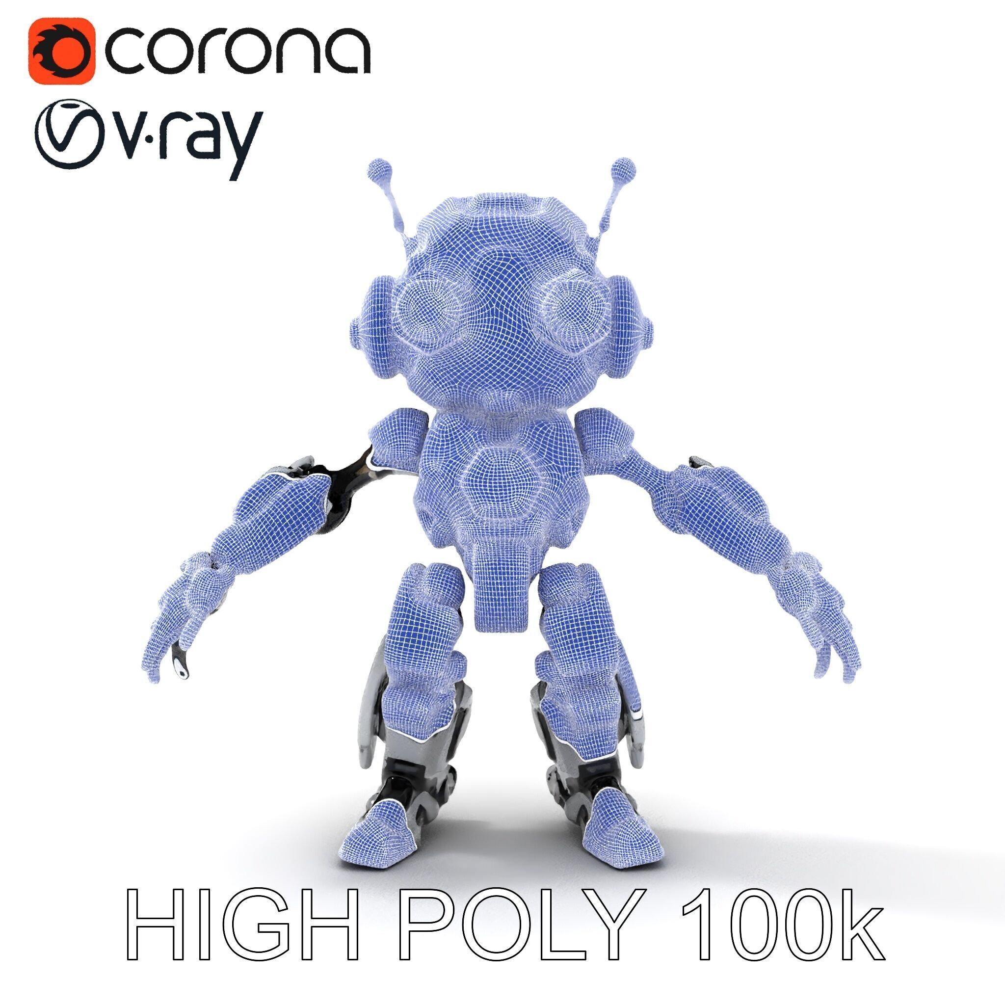 Futuristic Robotic Companion with LED Eyes and Antennas Low-poly 3D model_29