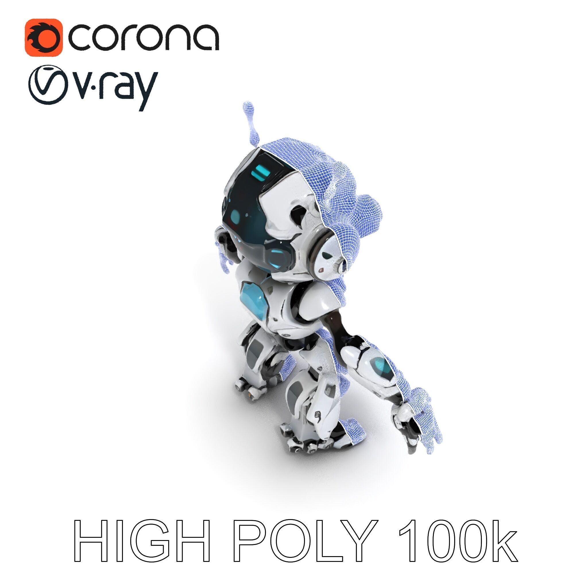 Futuristic Robotic Companion with LED Eyes and Antennas Low-poly 3D model_24