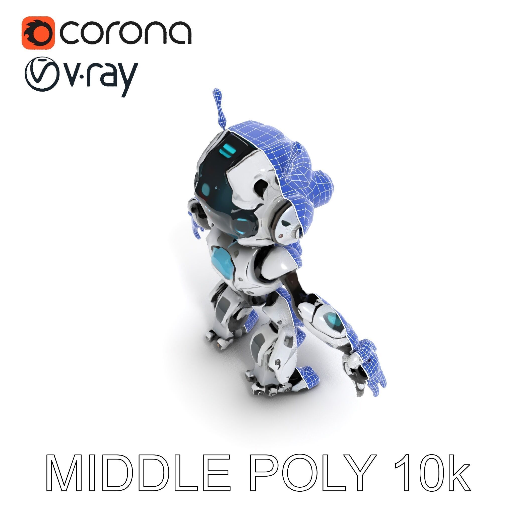 Futuristic Robotic Companion with LED Eyes and Antennas Low-poly 3D model_14
