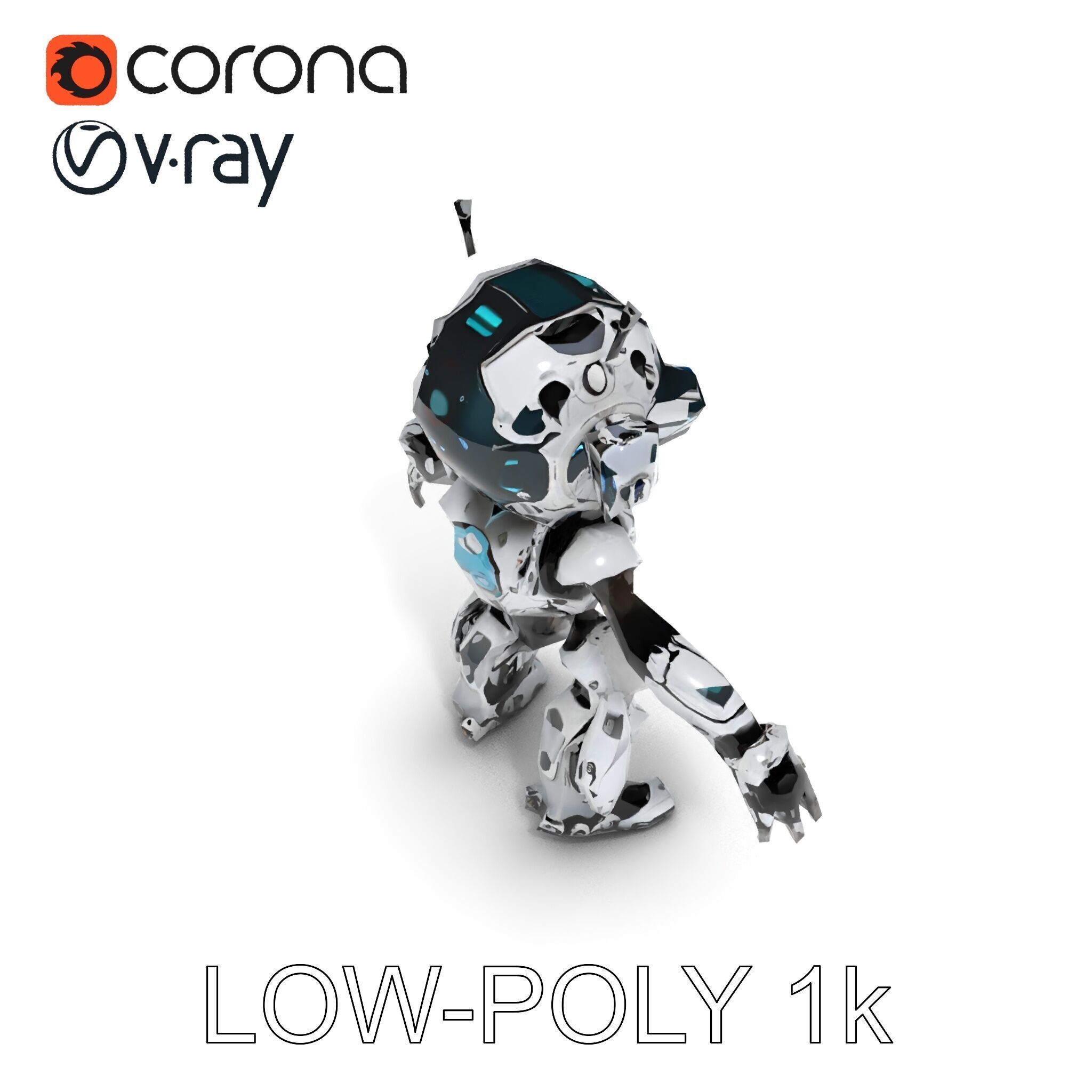 Futuristic Robotic Companion with LED Eyes and Antennas Low-poly 3D model_31