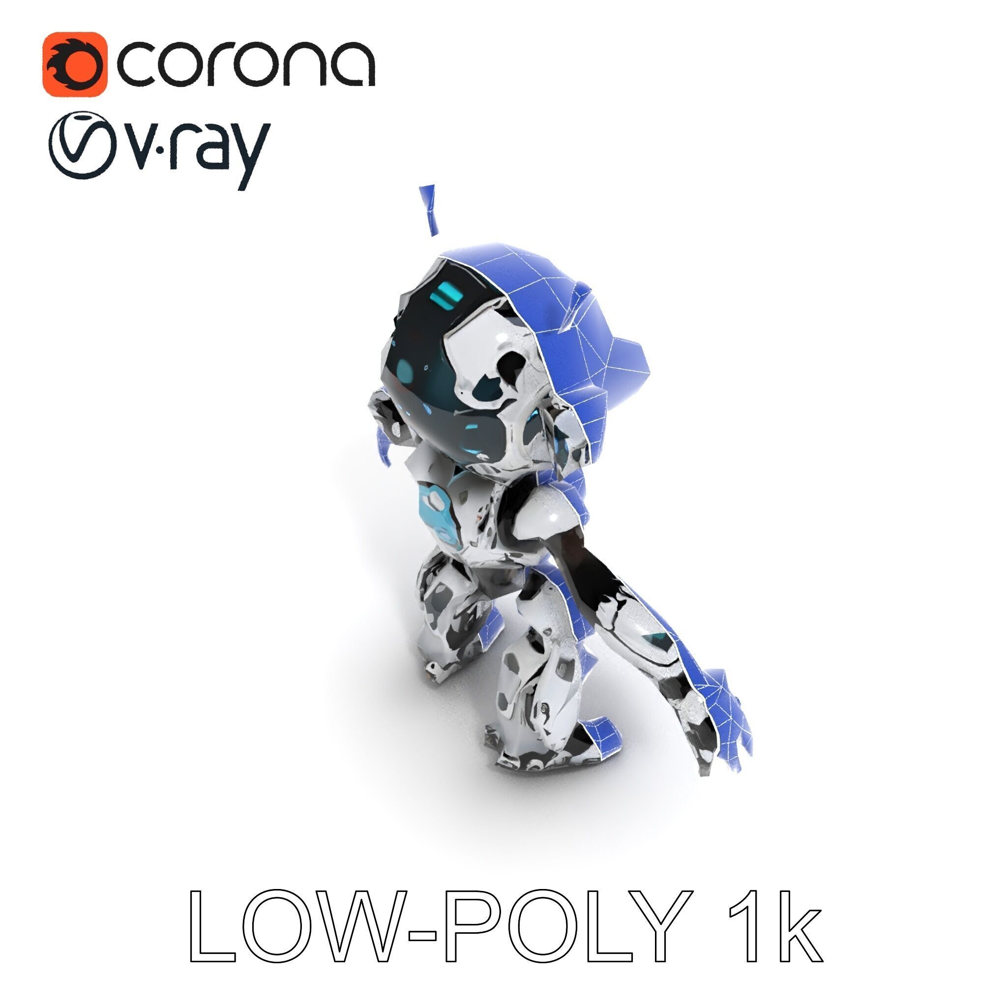 Futuristic Robotic Companion with LED Eyes and Antennas Low-poly 3D model_23