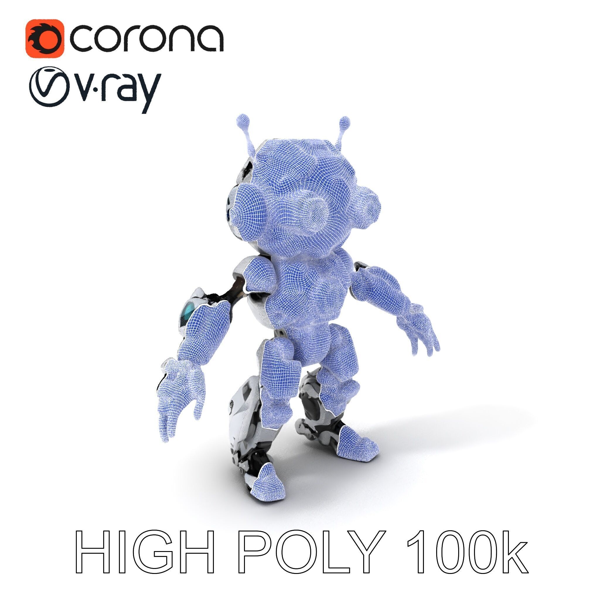 Futuristic Robotic Companion with LED Eyes and Antennas Low-poly 3D model_3