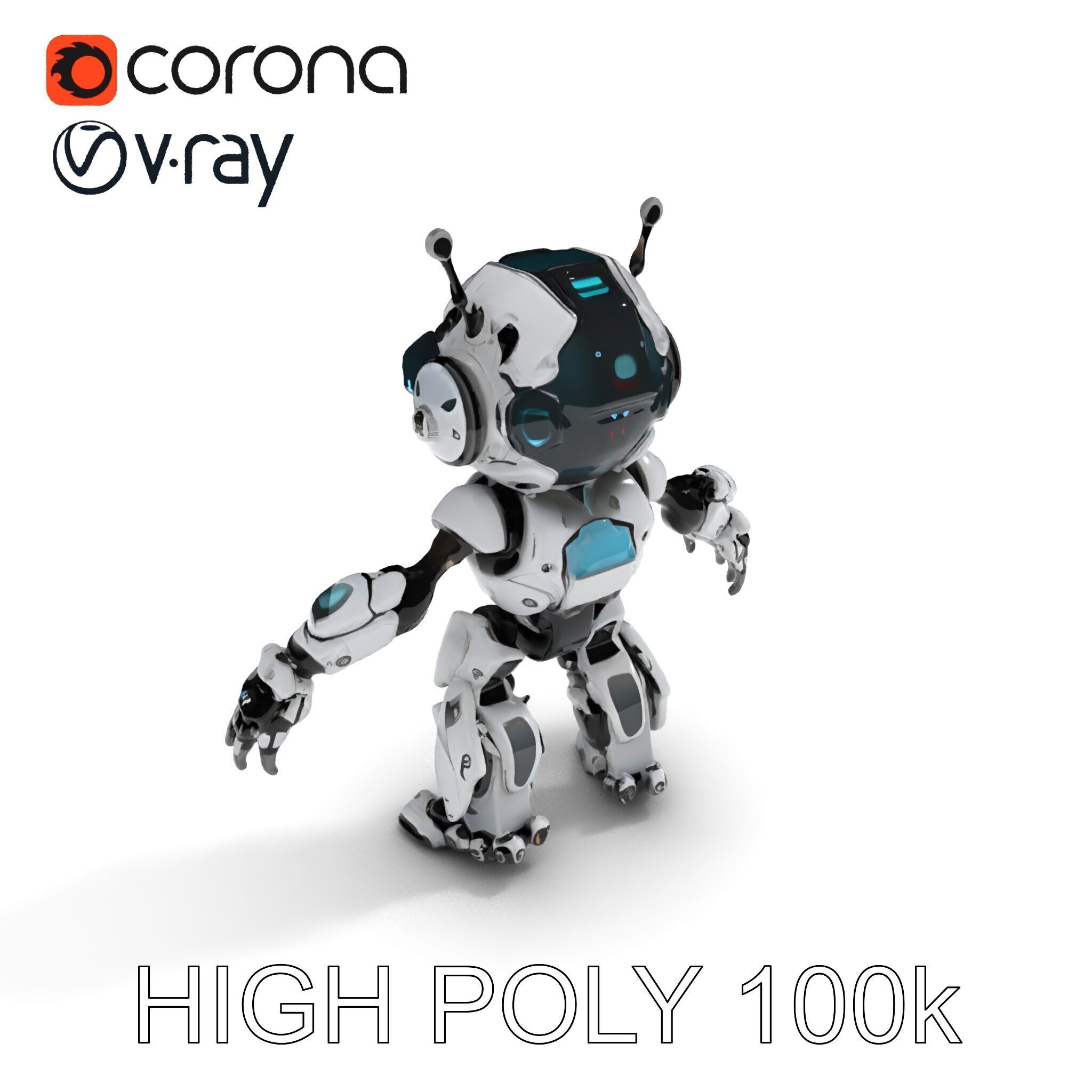 Futuristic Robotic Companion with LED Eyes and Antennas Low-poly 3D model_35