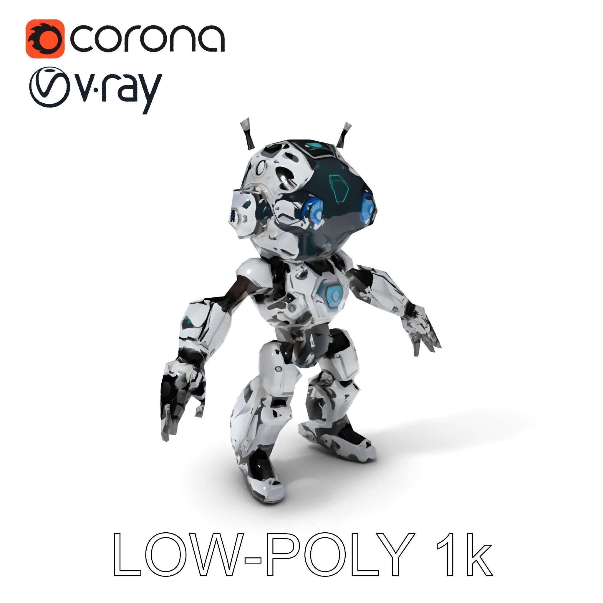 Futuristic Robotic Companion with LED Eyes and Antennas Low-poly 3D model_15
