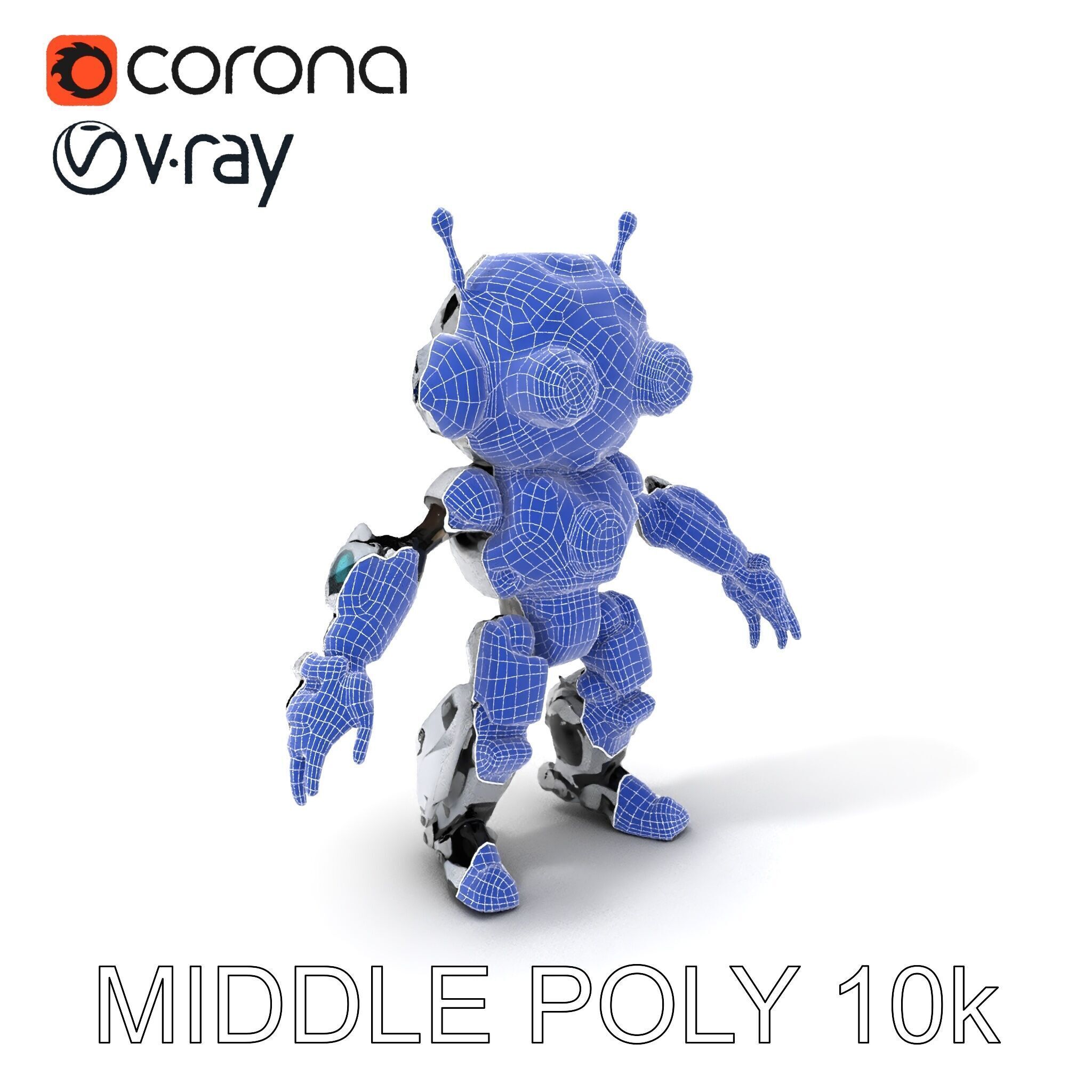 Futuristic Robotic Companion with LED Eyes and Antennas Low-poly 3D model_17