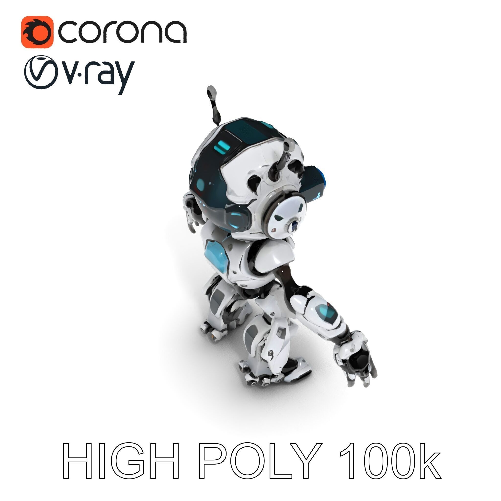 Futuristic Robotic Companion with LED Eyes and Antennas Low-poly 3D model_32