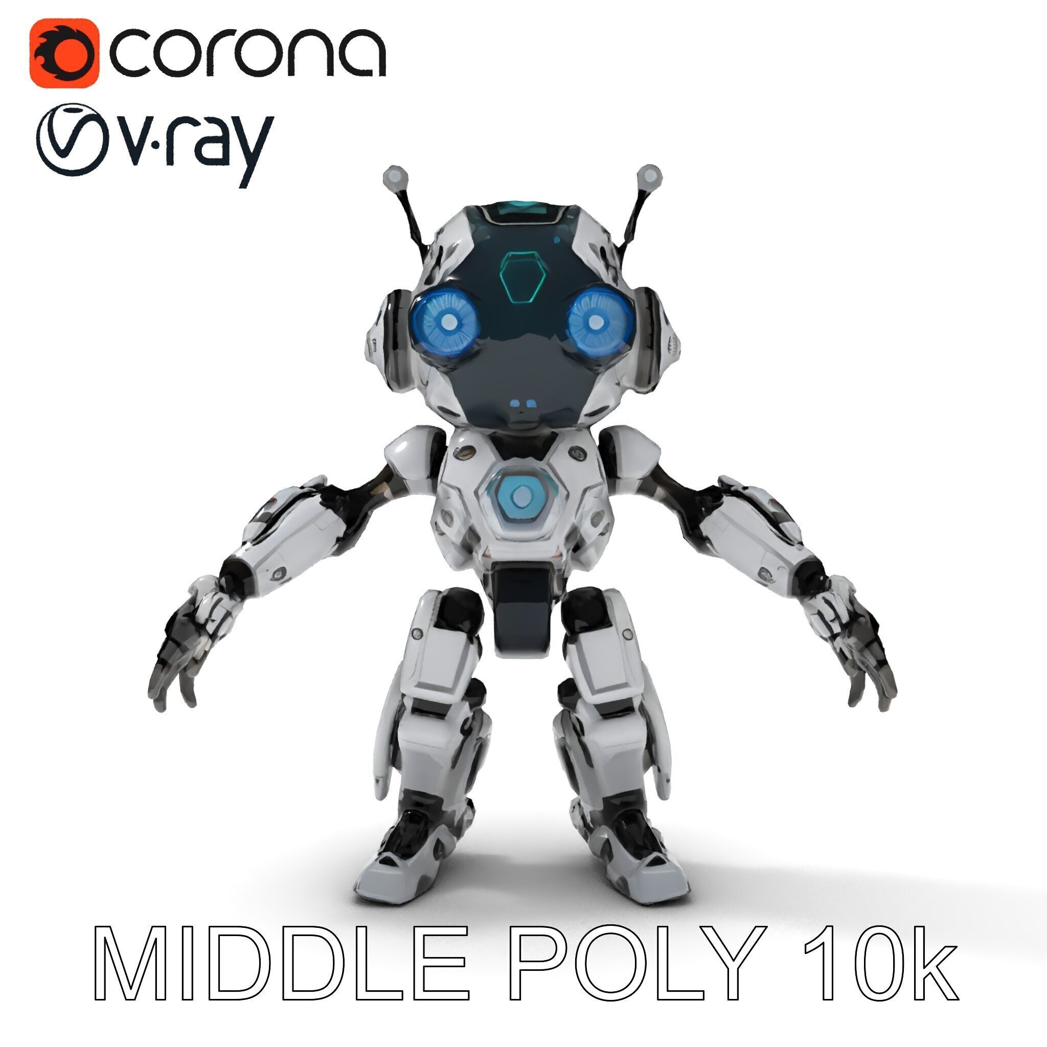 Futuristic Robotic Companion with LED Eyes and Antennas Low-poly 3D model_37
