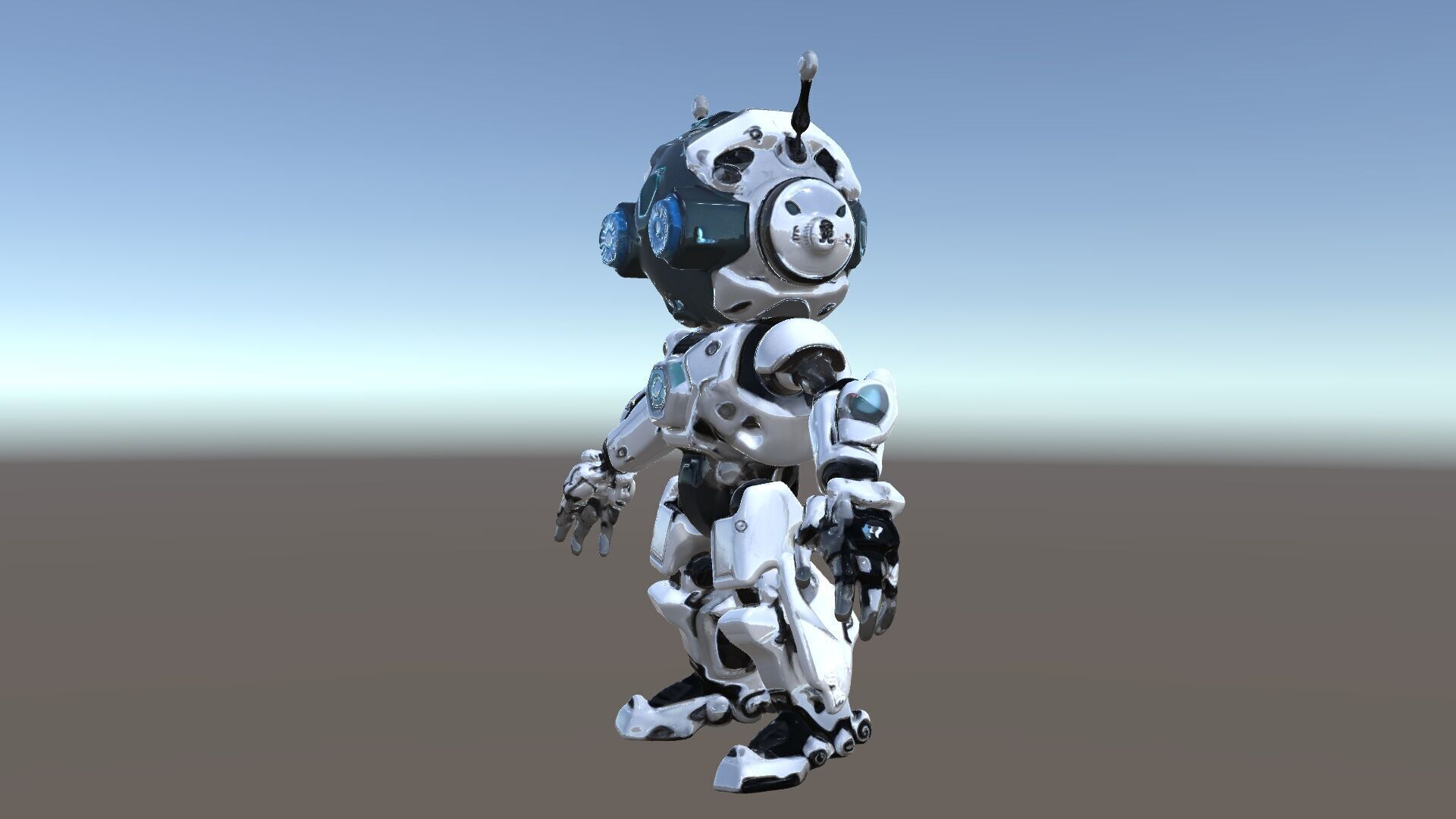 Futuristic Robotic Companion with LED Eyes and Antennas Low-poly 3D model_5