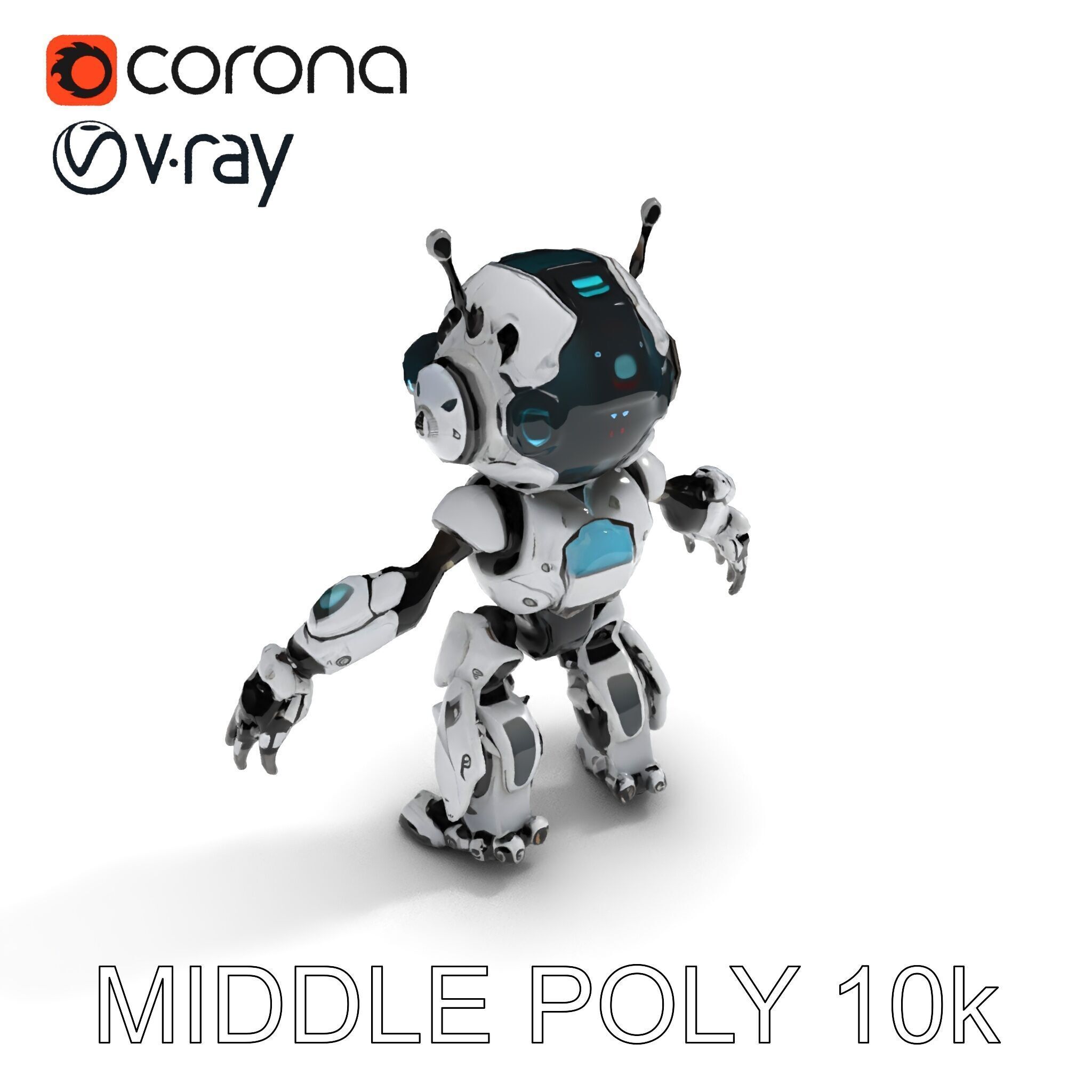 Futuristic Robotic Companion with LED Eyes and Antennas Low-poly 3D model_36