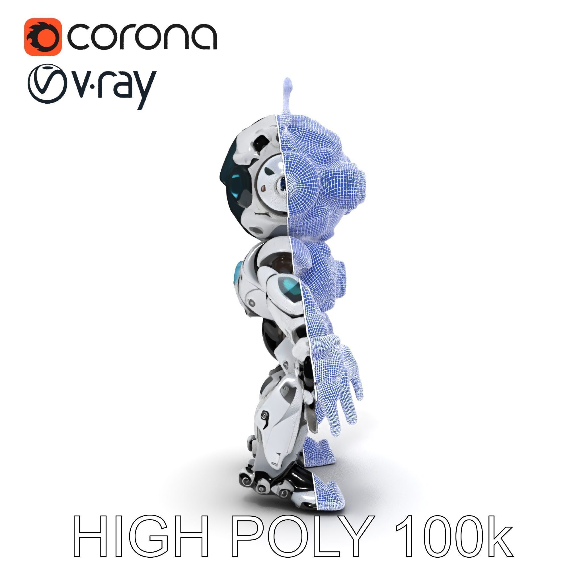 Futuristic Robotic Companion with LED Eyes and Antennas Low-poly 3D model_8