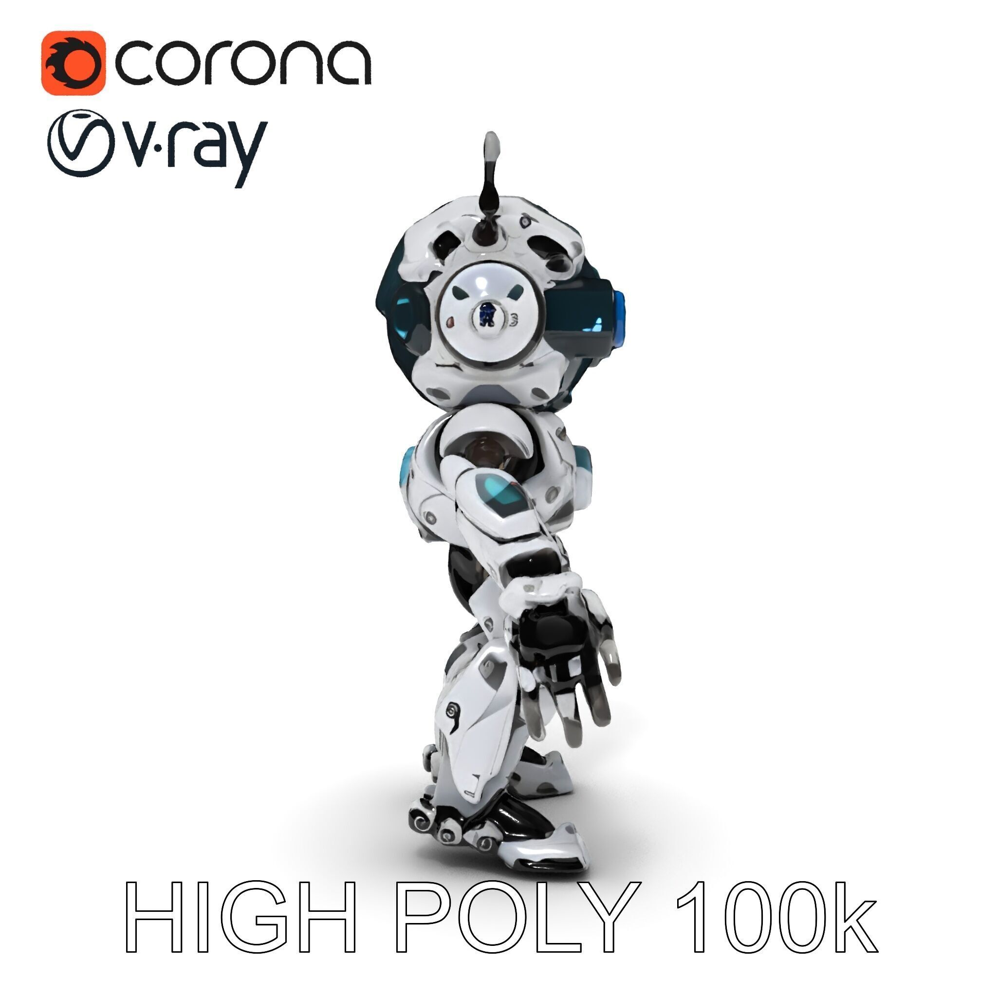 Futuristic Robotic Companion with LED Eyes and Antennas Low-poly 3D model_21
