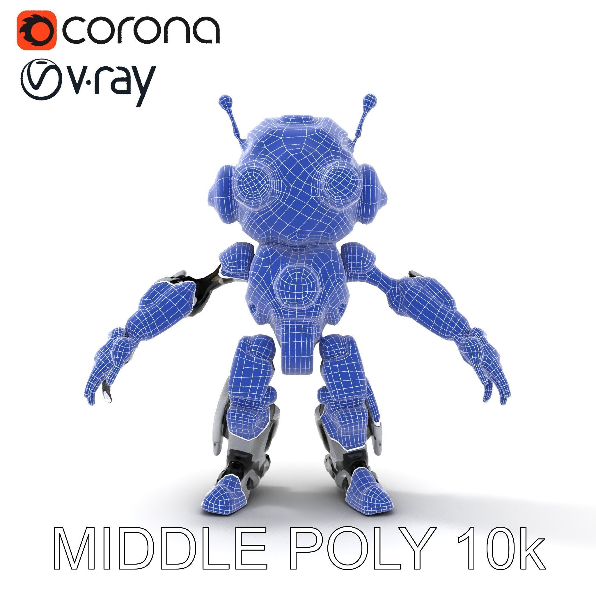 Futuristic Robotic Companion with LED Eyes and Antennas Low-poly 3D model_22