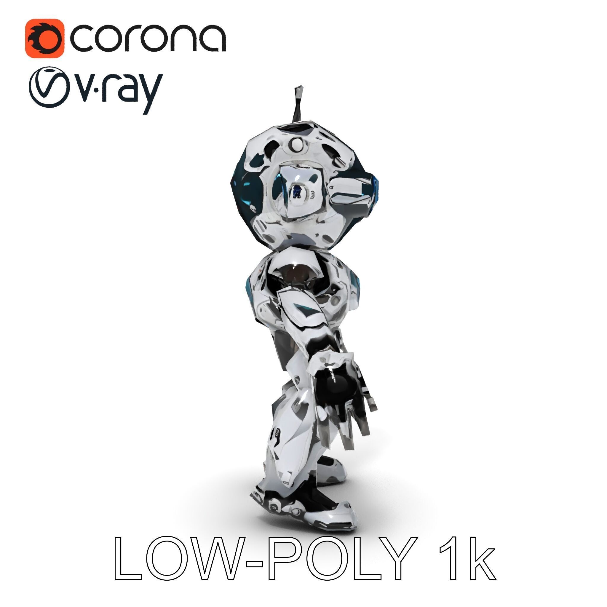 Futuristic Robotic Companion with LED Eyes and Antennas Low-poly 3D model_13