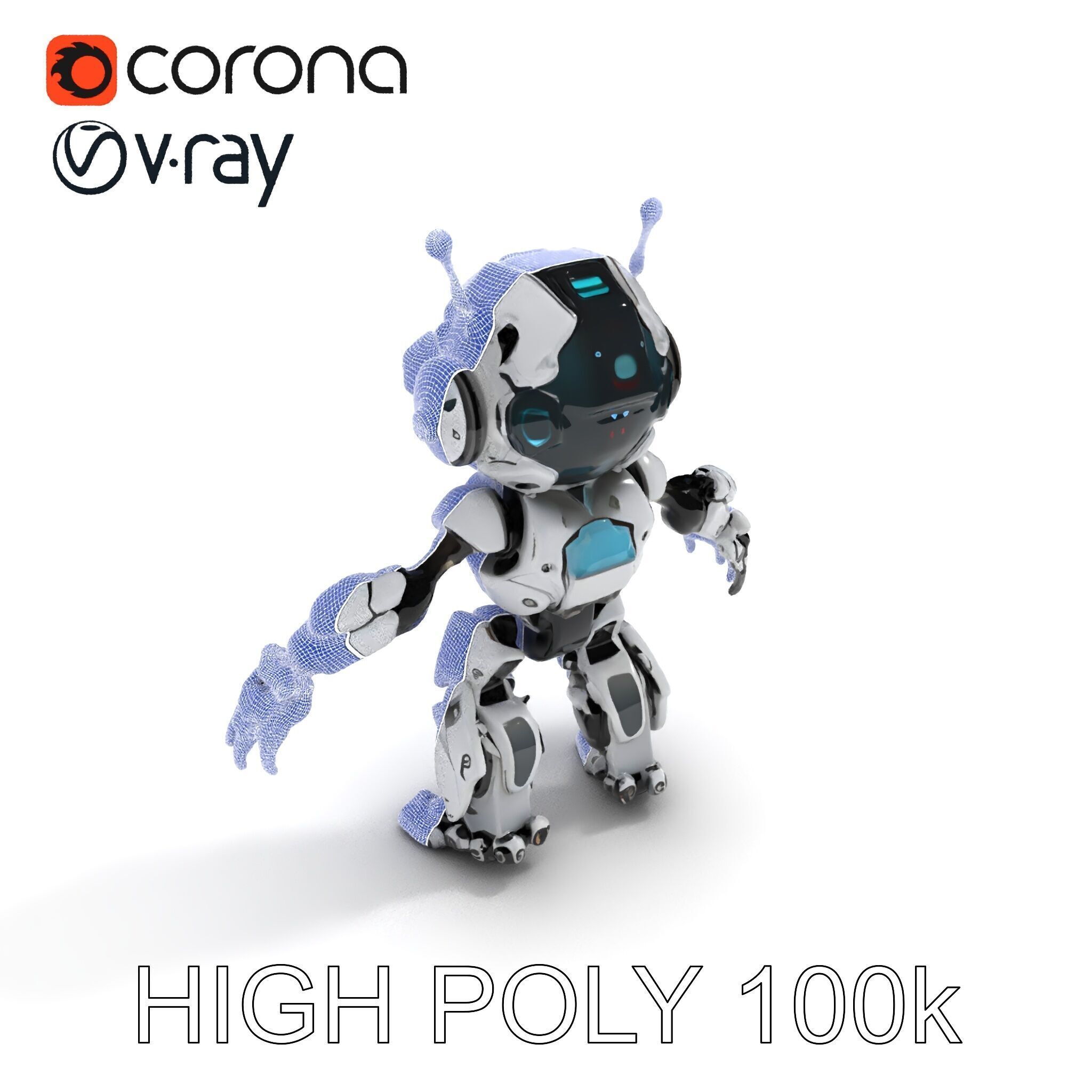 Futuristic Robotic Companion with LED Eyes and Antennas Low-poly 3D model_16