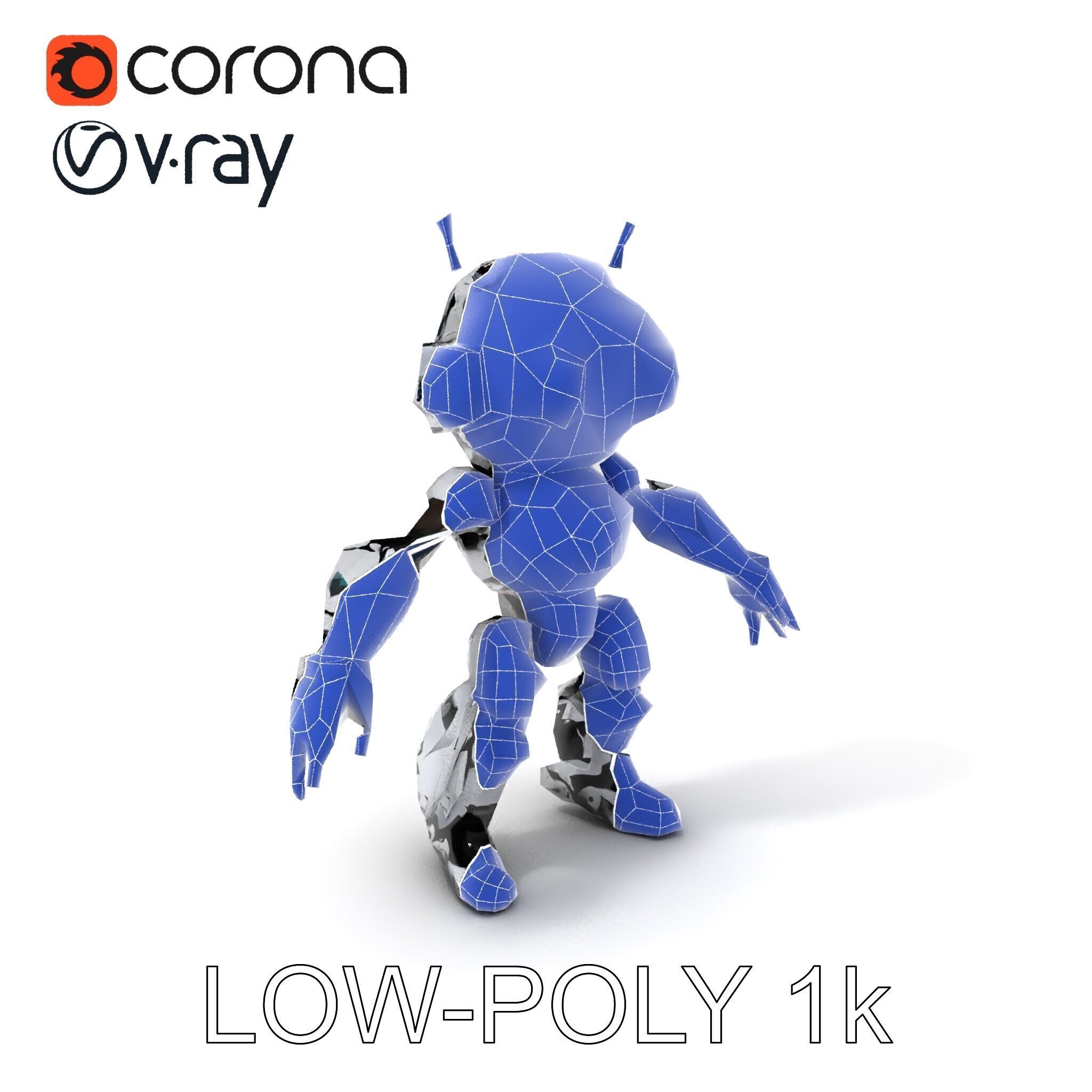 Futuristic Robotic Companion with LED Eyes and Antennas Low-poly 3D model_20
