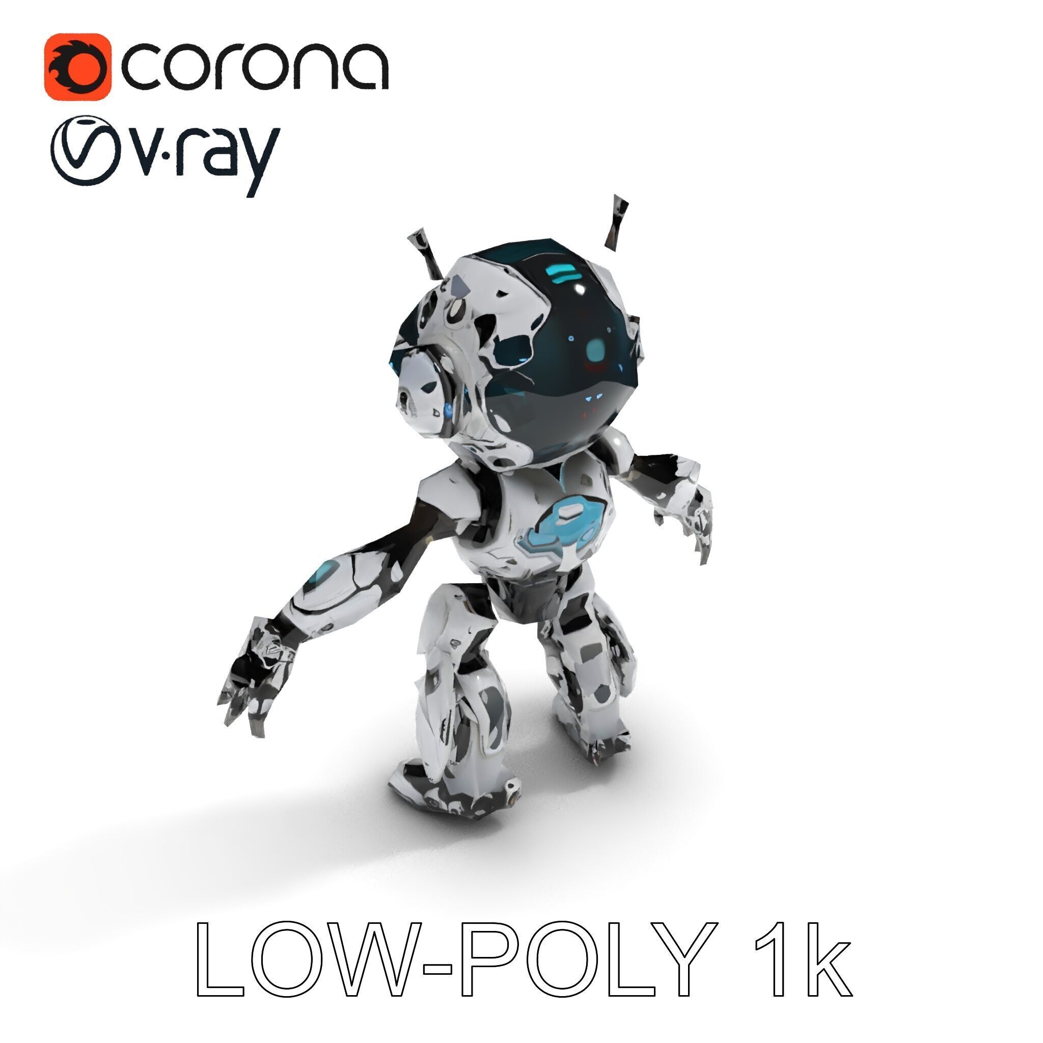Futuristic Robotic Companion with LED Eyes and Antennas Low-poly 3D model_18