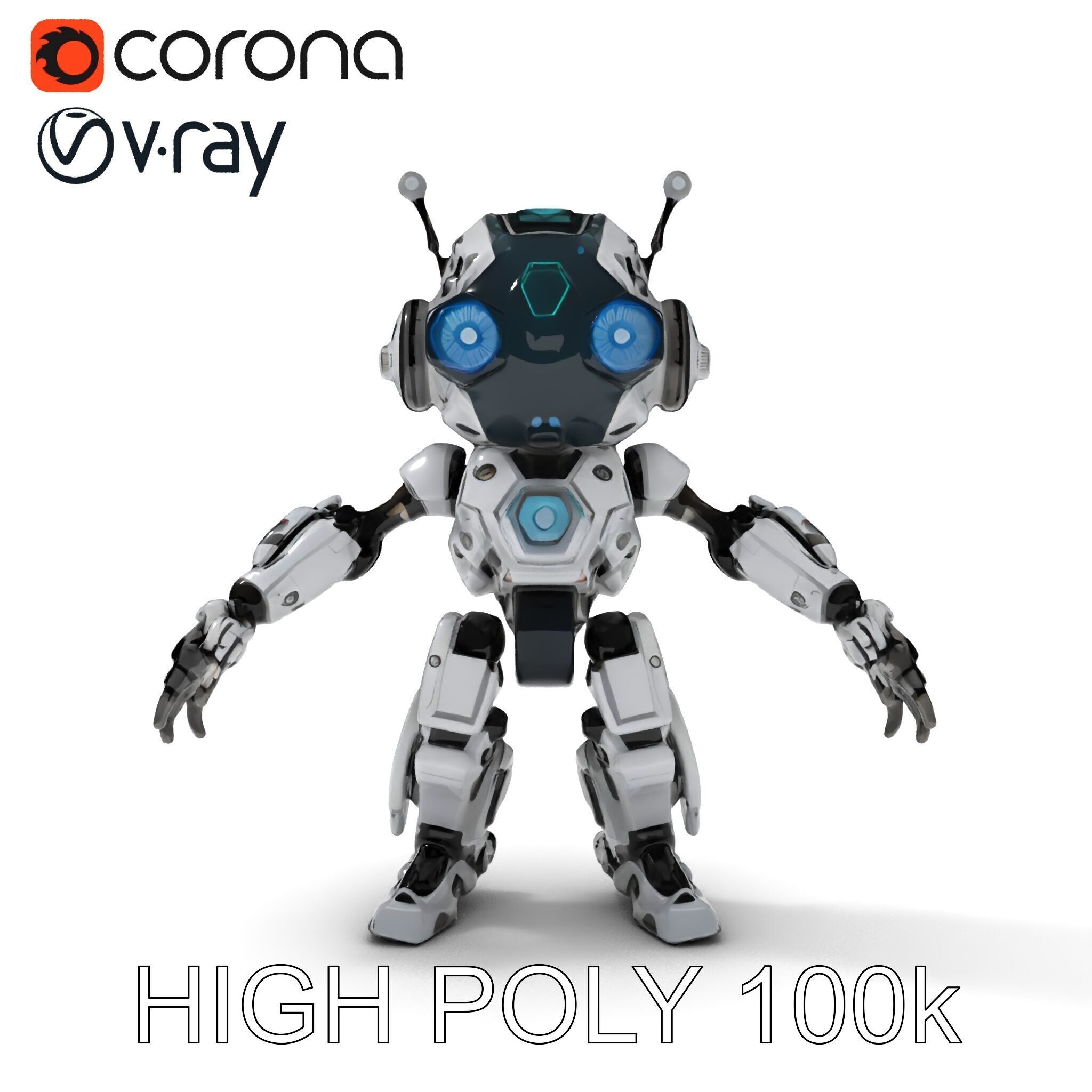Futuristic Robotic Companion with LED Eyes and Antennas Low-poly 3D model_11