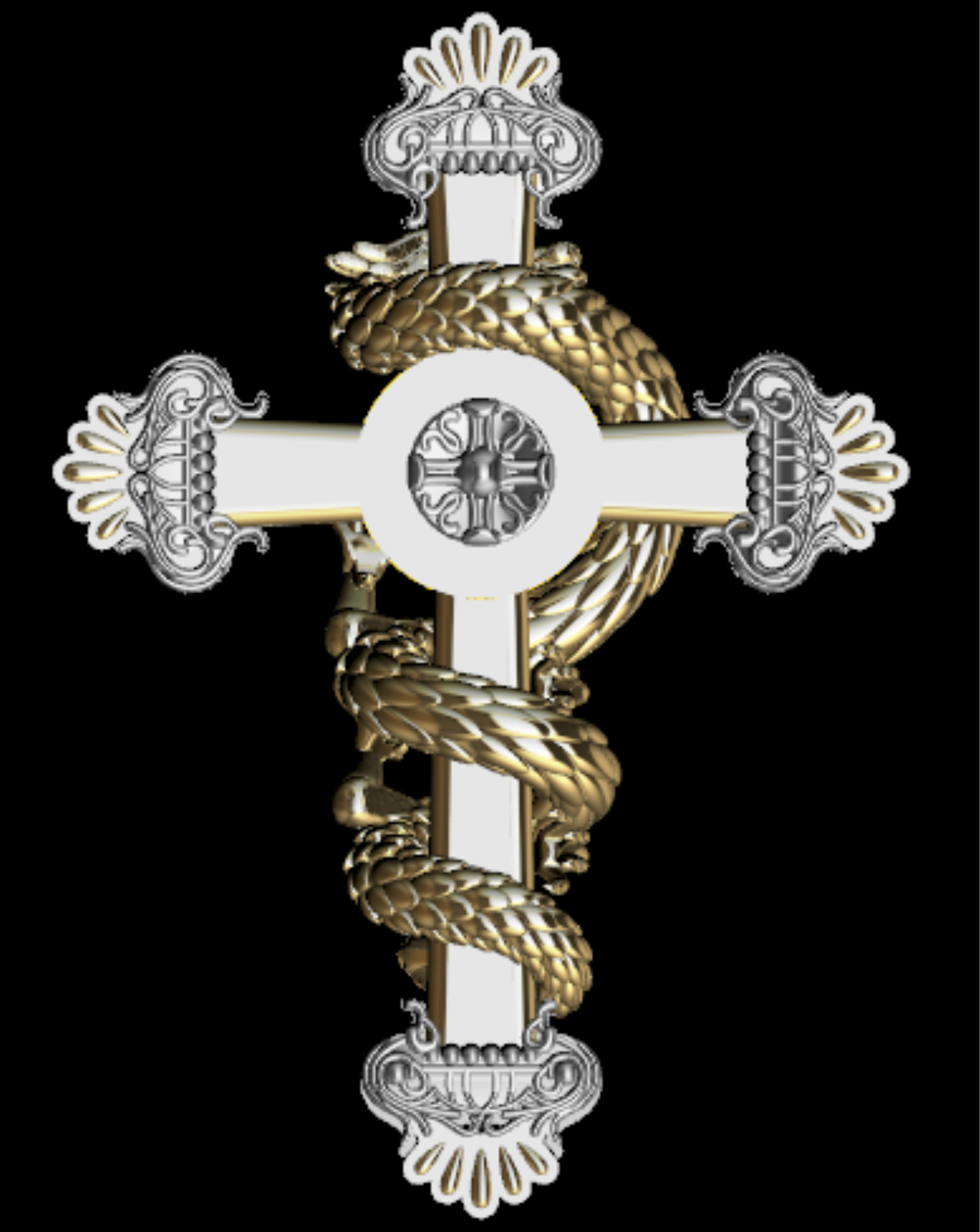 cross dragon pendant 3D print model_3