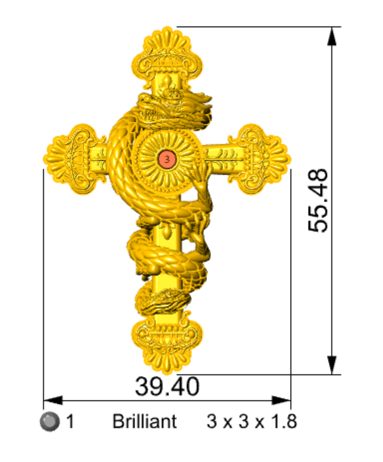 cross dragon pendant 3D print model_6
