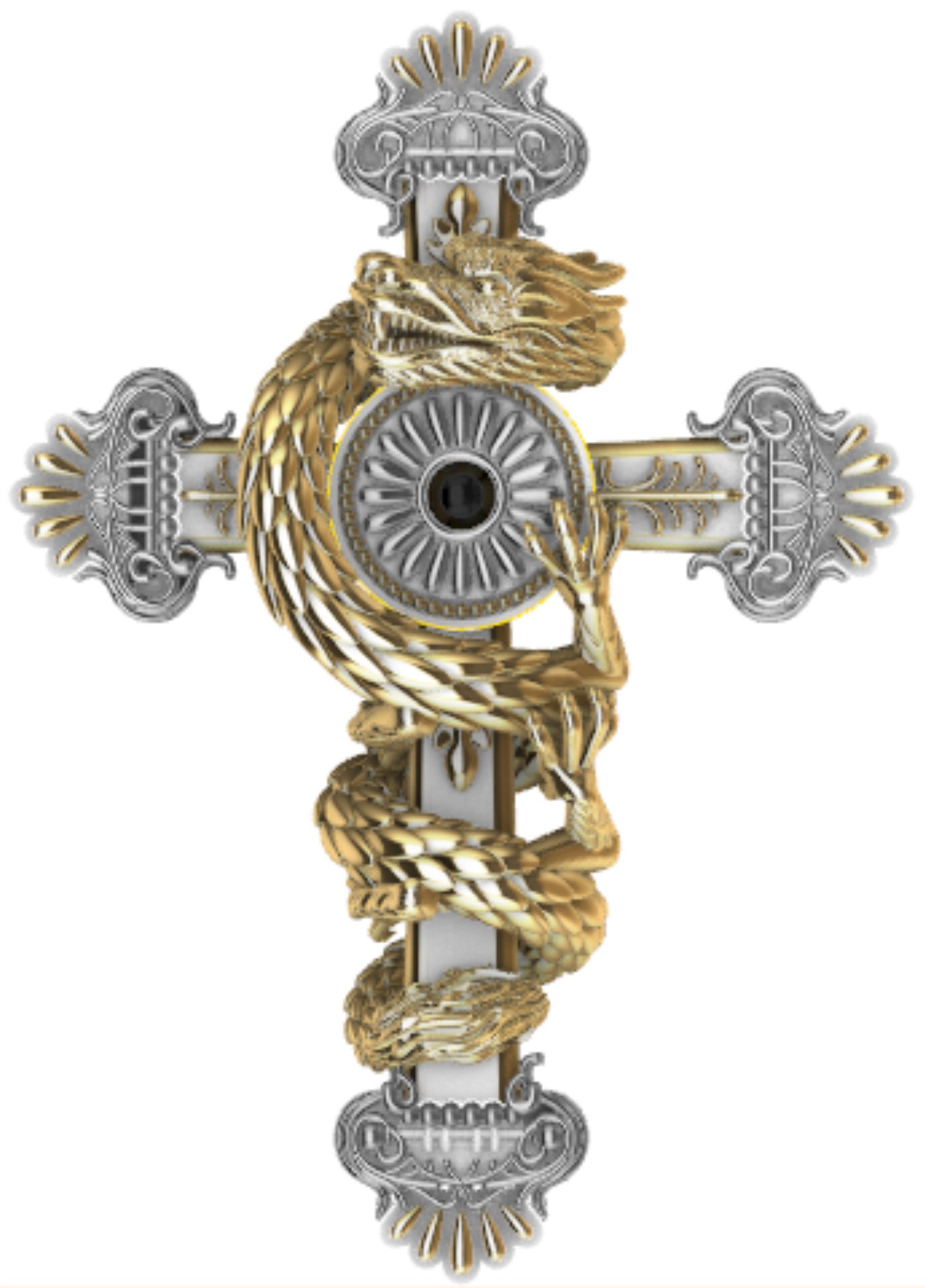 cross dragon pendant 3D print model_5