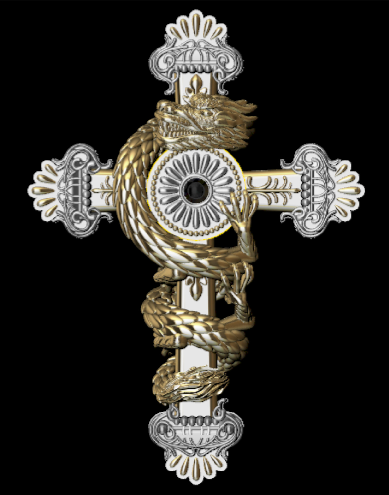 cross dragon pendant 3D print model_4