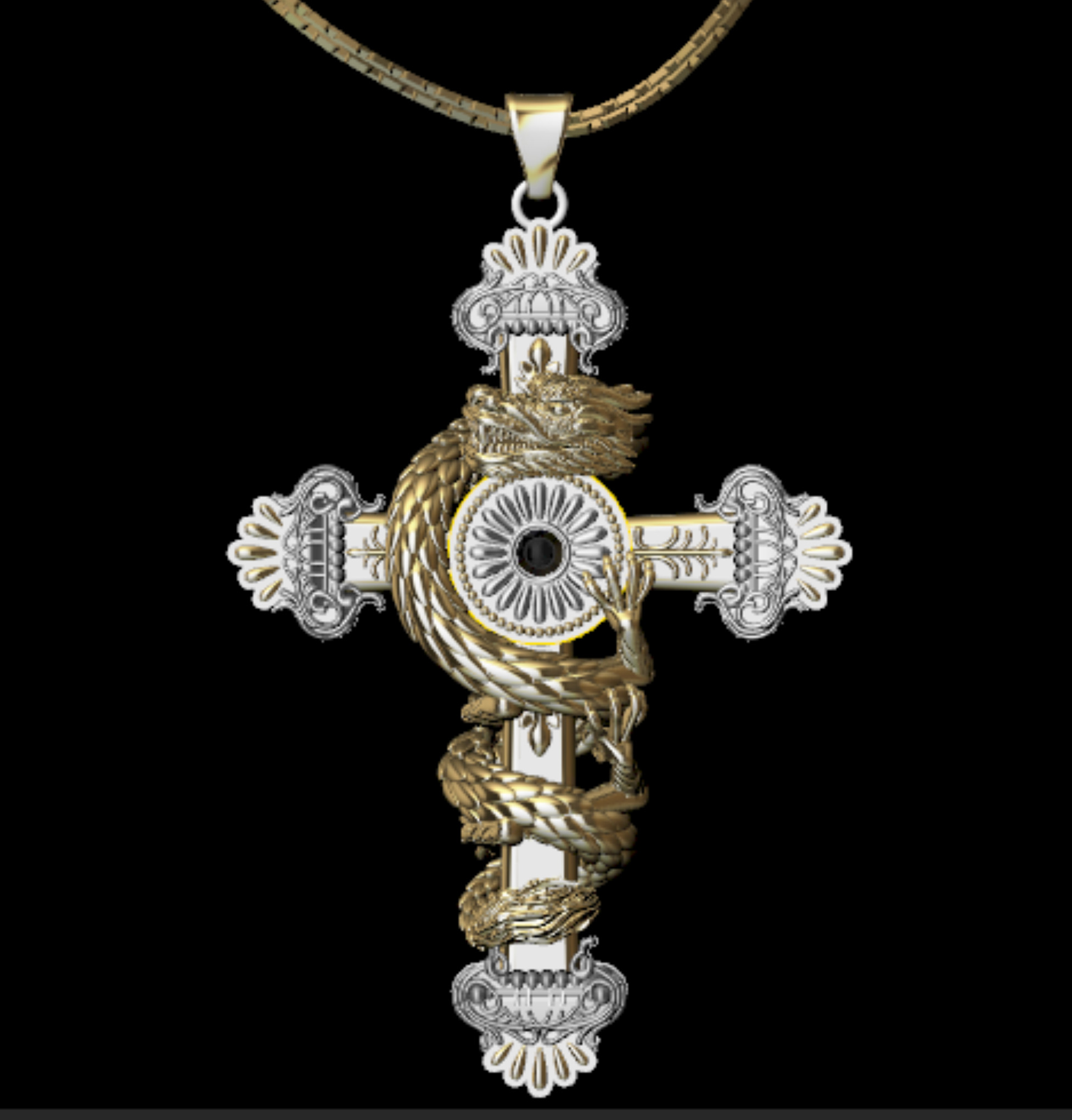 cross dragon pendant 3D print model_2