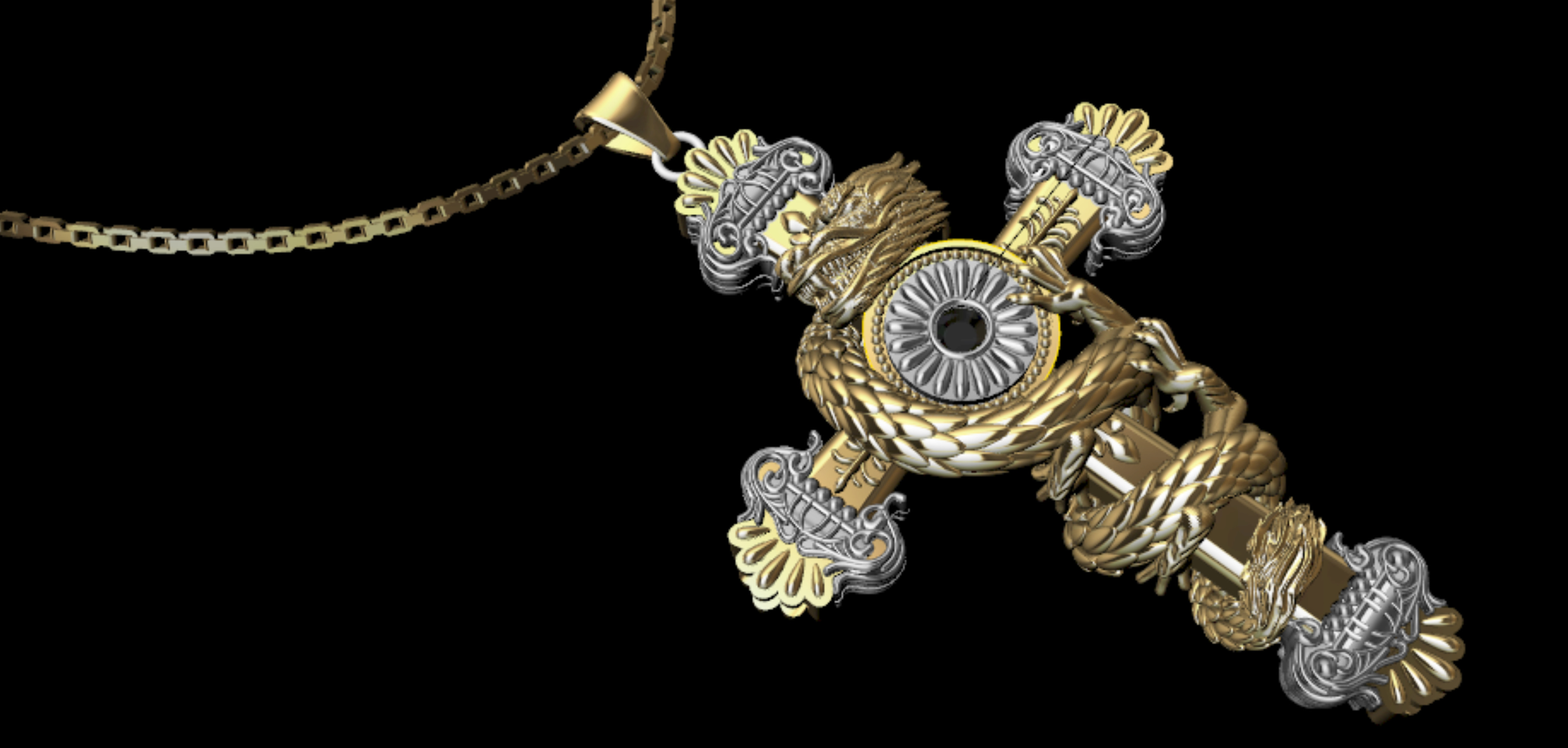 cross dragon pendant 3D print model_1