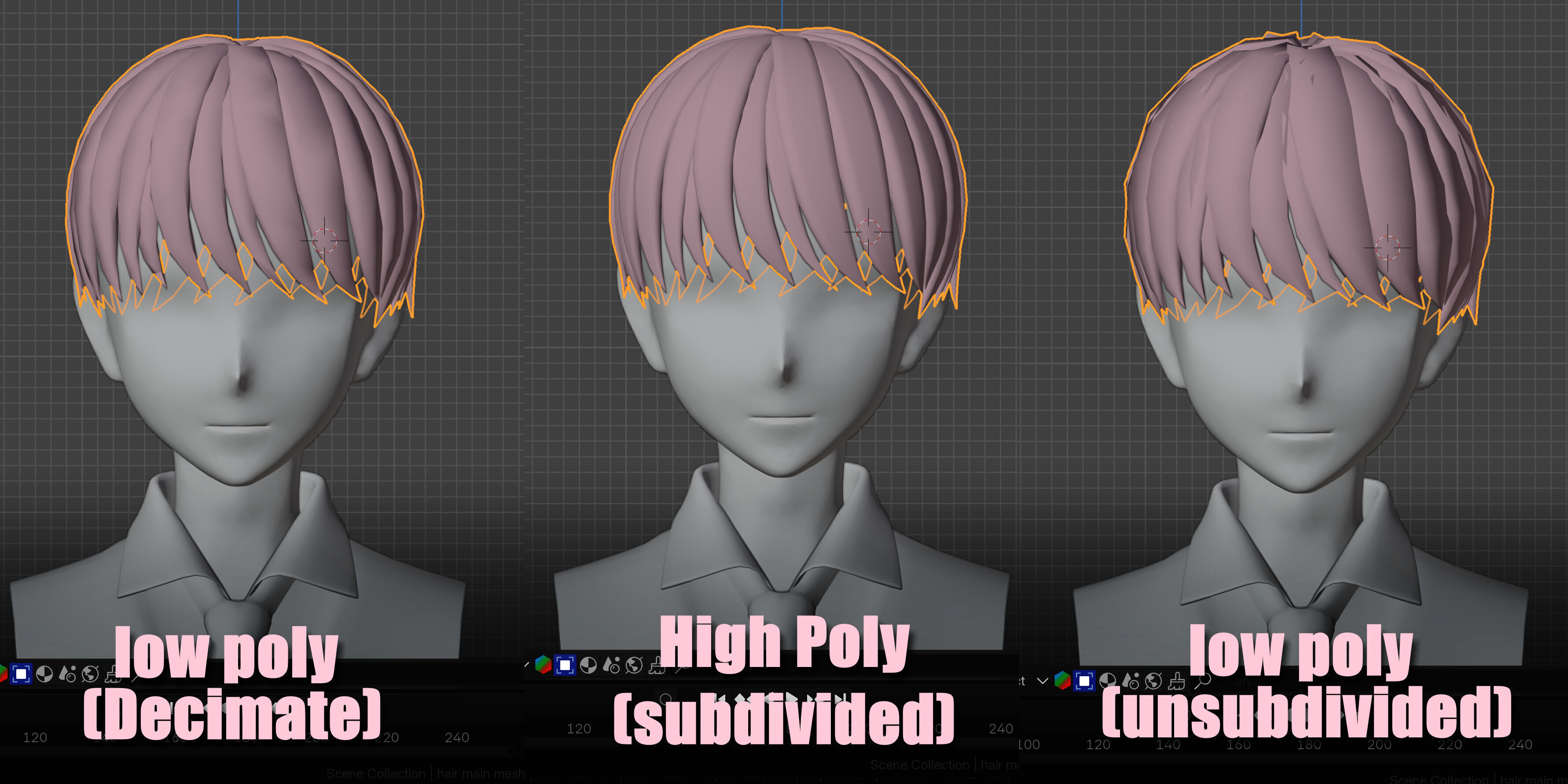 Low poly anime male Hairstyle- fbx-obj-blend files Low-poly 3D model_5