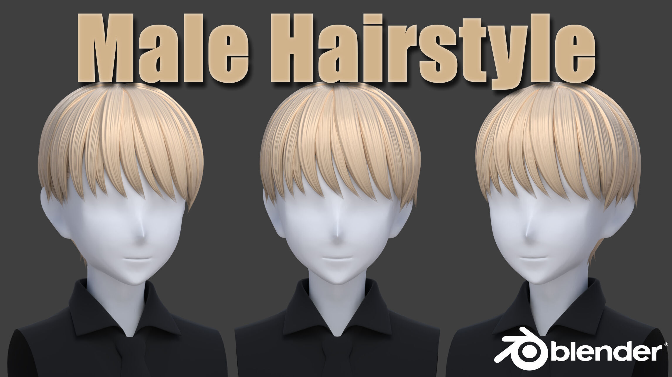 Low poly anime male Hairstyle- fbx-obj-blend files Low-poly 3D model_2