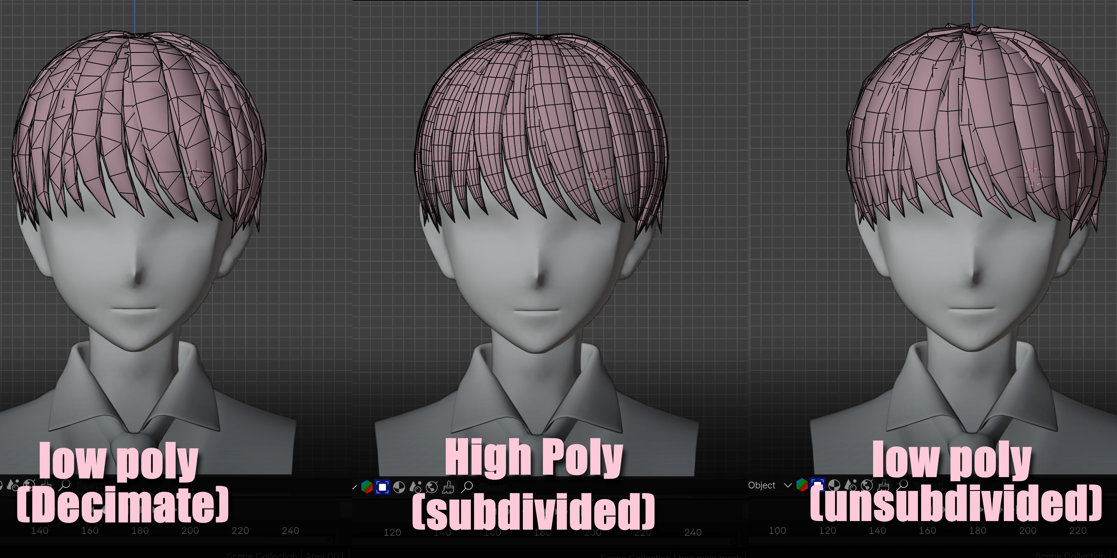 Low poly anime male Hairstyle- fbx-obj-blend files Low-poly 3D model_4