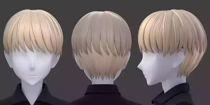 Low poly anime male Hairstyle- fbx-obj-blend files Low-poly 3D model