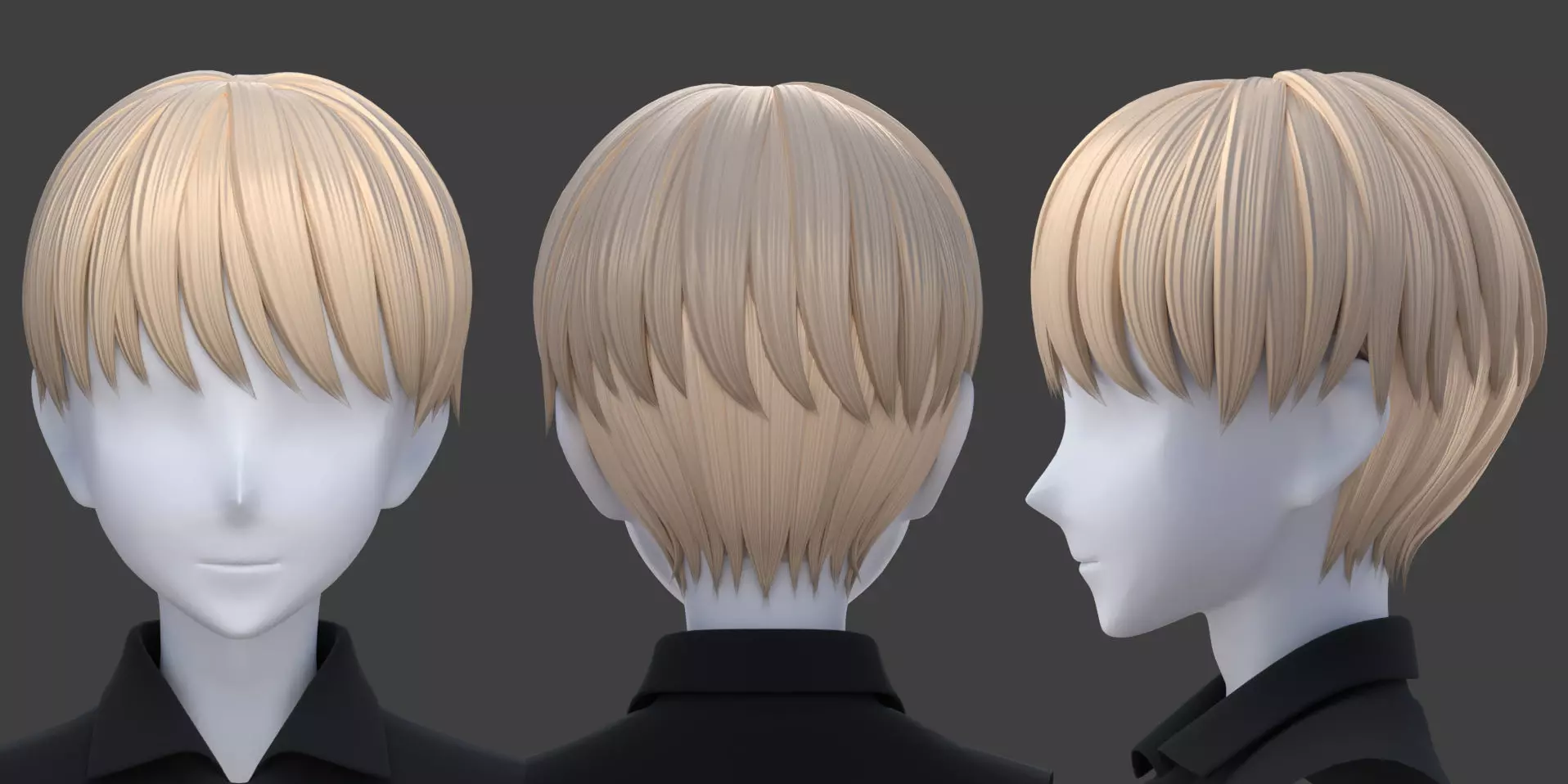 Low poly anime male Hairstyle- fbx-obj-blend files Low-poly 3D model_0