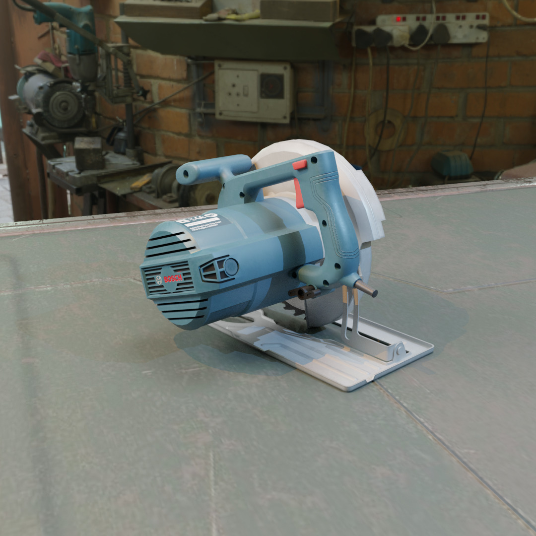 Realistic Power Tool Bosch Circular Saw with PBR Texture Low-poly 3D model_10